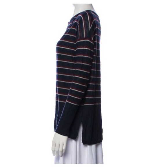 VINCE Women's Navy Wine Gray Stripe Wool Cashmere Soft Light Weight Sweater  XS - Picture 4 of 7